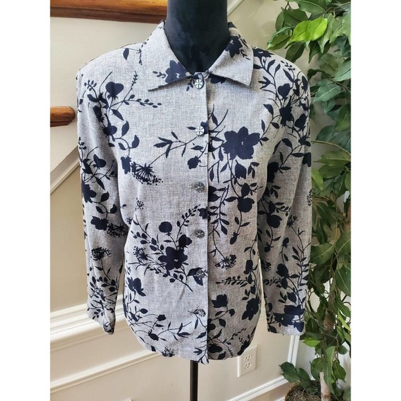 Draper's & Damons Women's Gray Floral Polyester Buttons Front Jacket Blazer PL - Picture 2 of 12